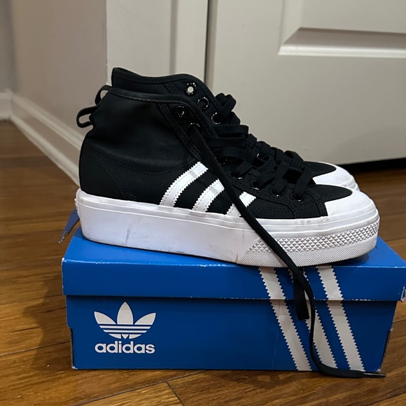 Adidas Nizza Platform Mid Black and White High-Tops - Picture 1 of 5